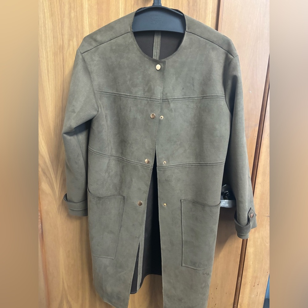 Catherine Malandrino Faux-Suede Longline Coat — XS - Picture 2 of 6